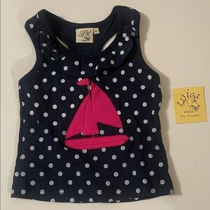 NWT - Boutique Navy Polka Dot Tank Top with Pink Sailboat 2T - Luigi Kids